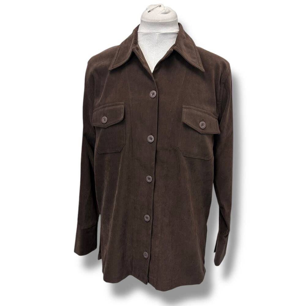 Bill Blass Jeanswear Women’s Button Down Moleskin Shirt VTG Stretch Brown M